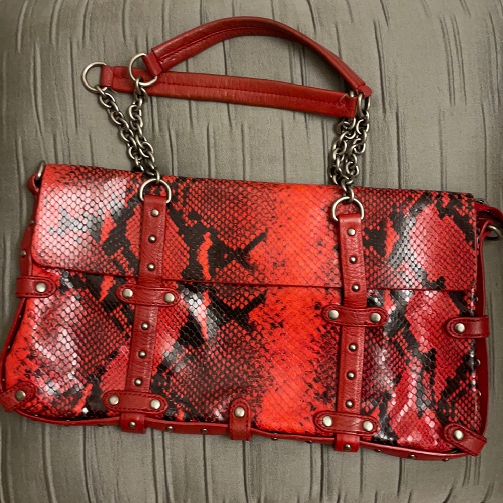 Cynthia Rowley Red Leather Snake Shoulder Bag